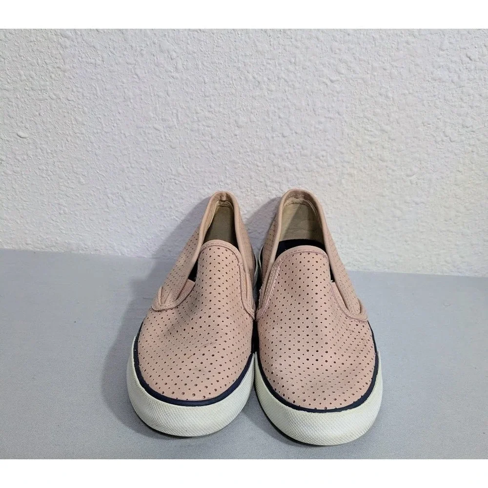 Sperry Womens 7.5  Crest Vibe Perforated Leather Slip‎ On Sneakers Blush Pink